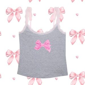 NWT PINK x LoveShackFancy Grey Cotton Cami Pink Bow Sz M